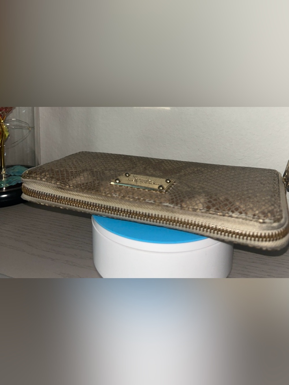 Michael Kors Snake-Embossed Zip Wallet with Gold Plaque - Picture 5 of 9